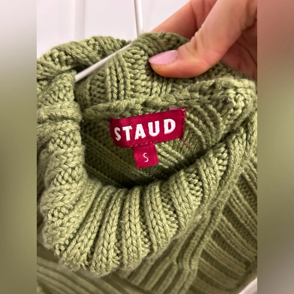 STAUD The Cary Dress in Fern Green Cowl Neck Sweater with Textured Knit - Picture 3 of 5